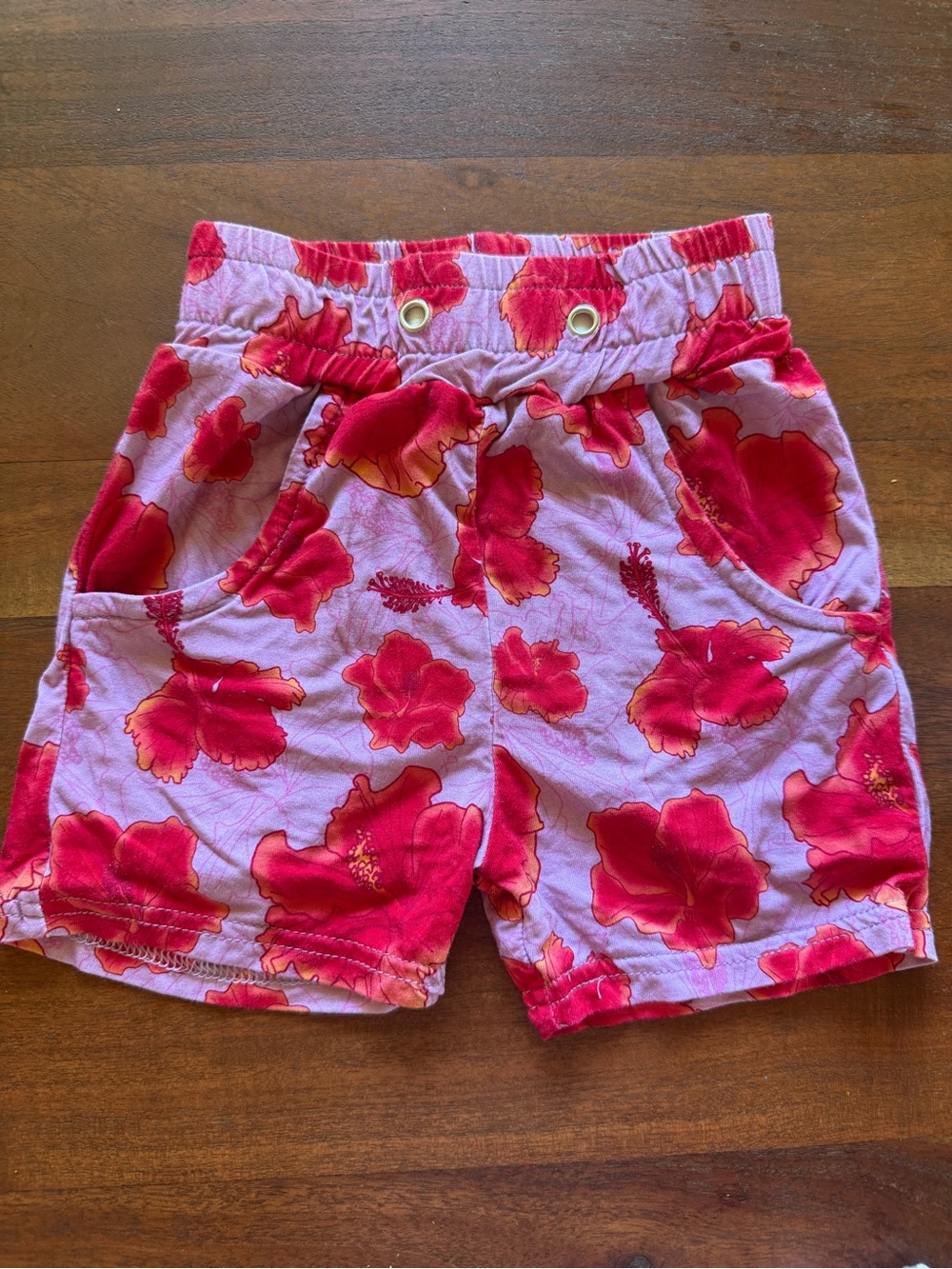 Zeva Keiki Co Girls Pink Floral Hibiscus Elastic Waist Pockets Shorts 6-12M